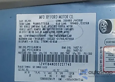 2005 Ford Mustang from USA, damaged, VIN 1ZVFT84N355227745